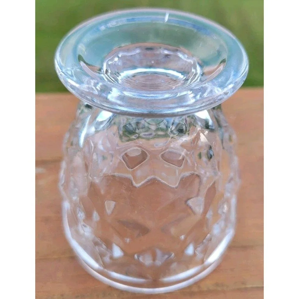 VTG FOSTORIA AMERICAN Egg Cup Toothpick Holder Crystal Glass Cubist Design